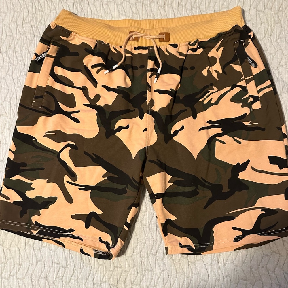 Men’s soft knit camo shorts. Size 42.  Three pair.